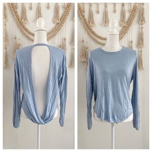 Marciano light blue sweater open back crew neck baby blue pastel soft fall large